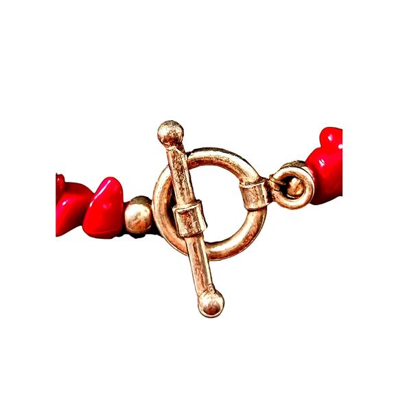 Vntg Red CORAL Necklace 17" STERLING SILVER Beads Asian Art Deco Modern Preppy - Picture 10 of 16